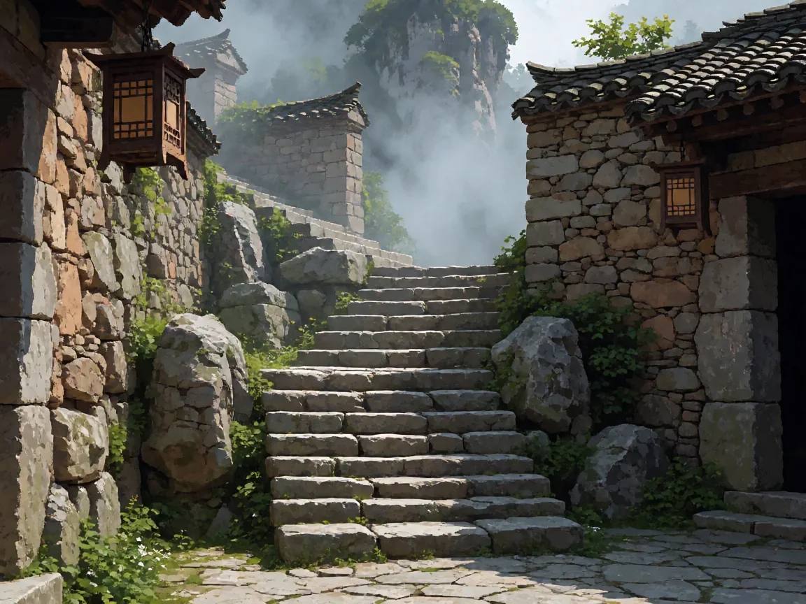 迷你世界岩石砖台阶怎么做,像素风格山间石阶剪影