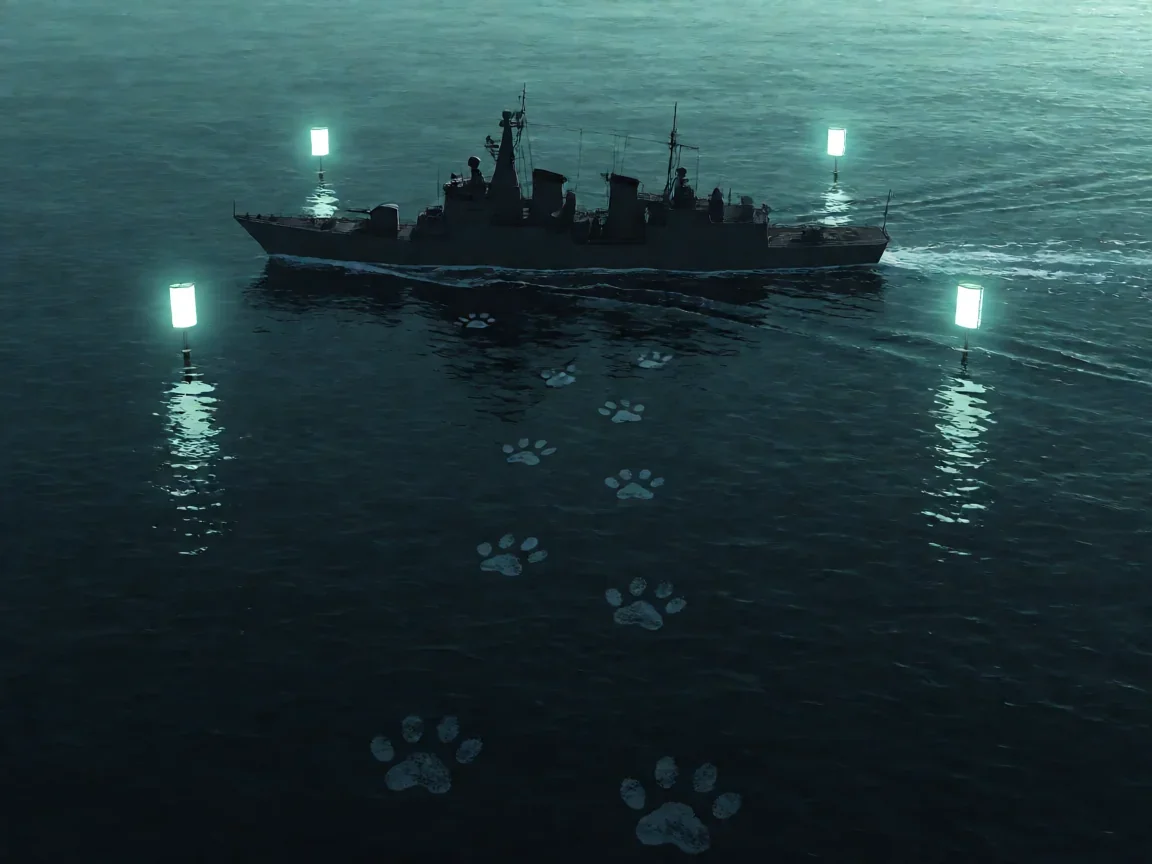 碧蓝航线暗号猫爪脚印，夜色海域中的舰影剪影