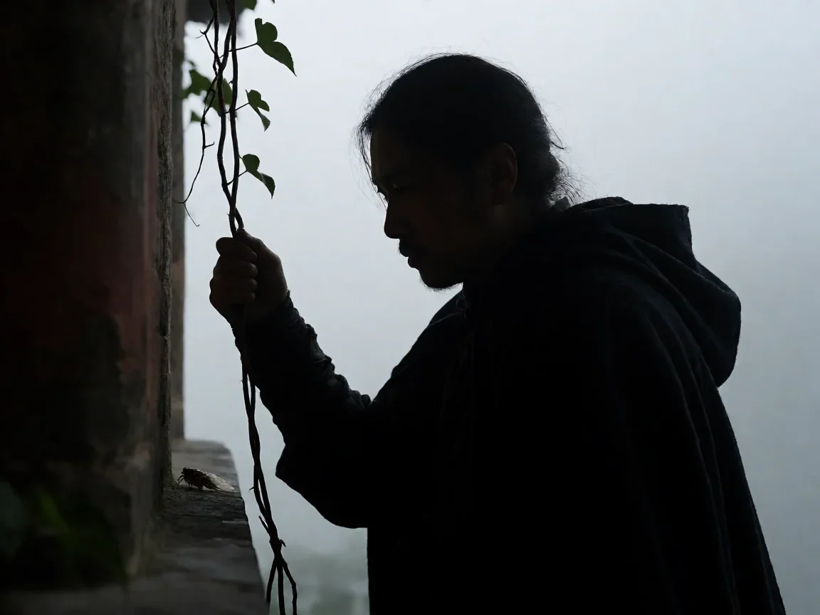 卧龙苍天古塔树藤间的蝉蜕
