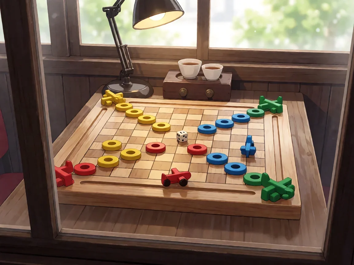 飞行棋游戏规则里的四色木质棋盘