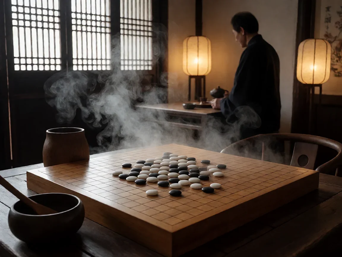 五子棋必胜招数里的古风棋桌对弈