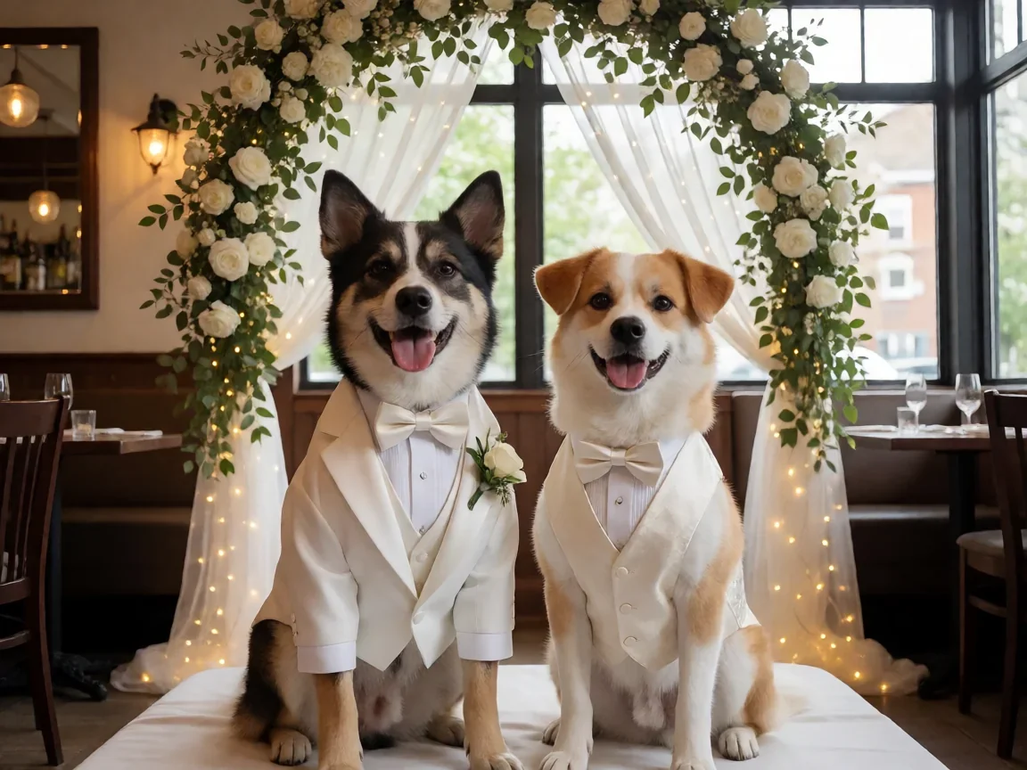 动物餐厅柴犬的婚礼攻略温馨筹备场景