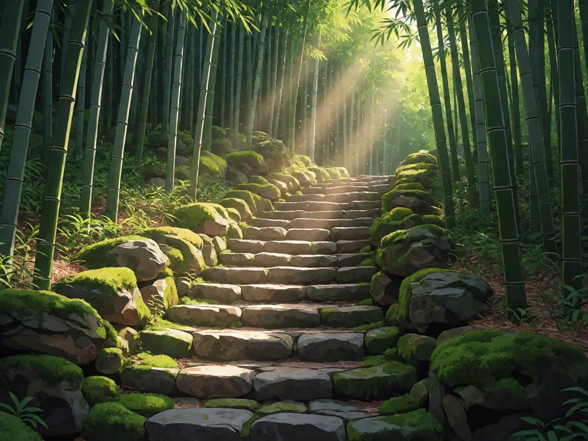 迷你世界岩石砖台阶怎么做,Cel-shaded竹林石阶远景