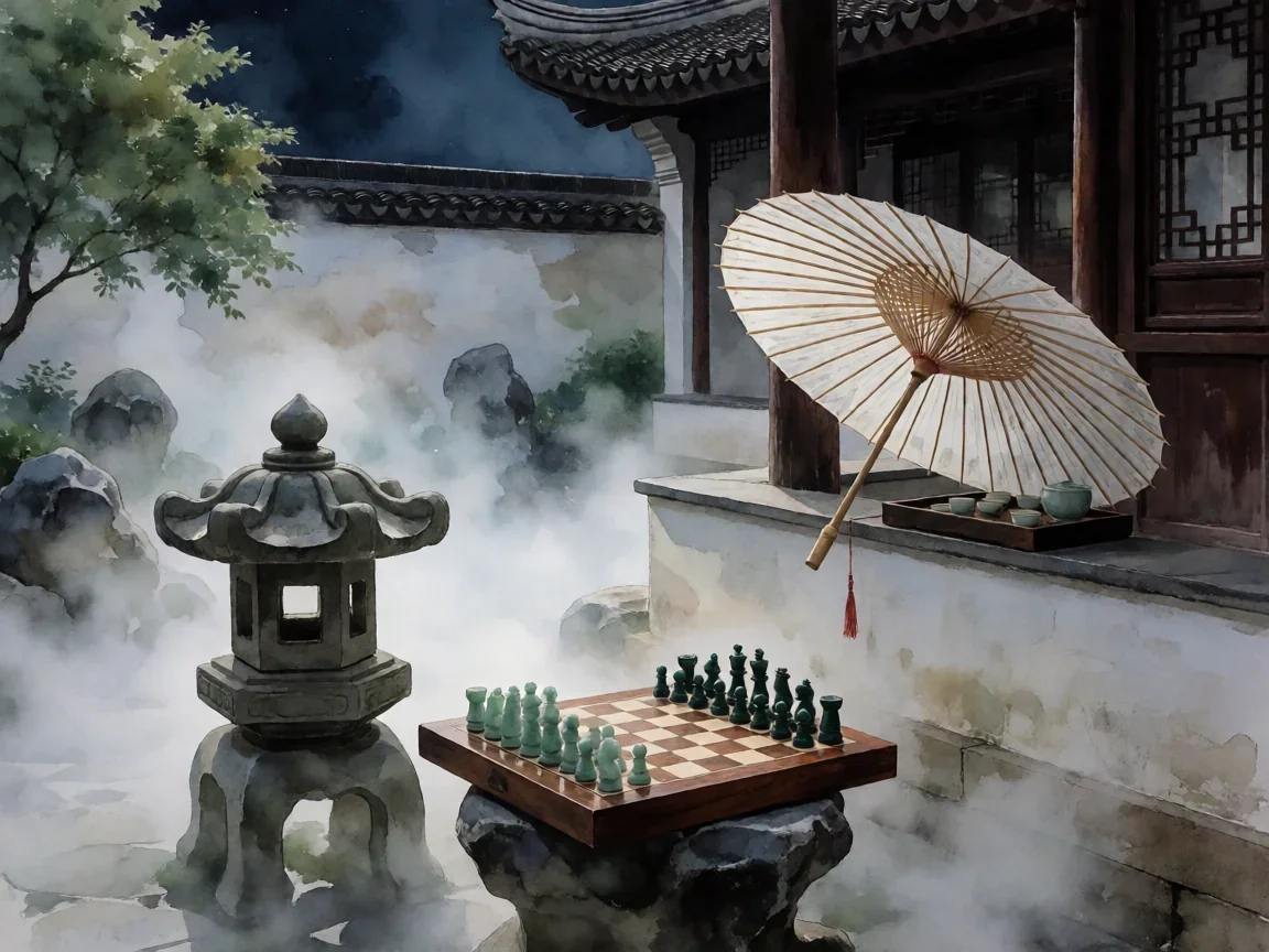 王者万象棋照影效果一览,庭院棋枰旁的照影余韵