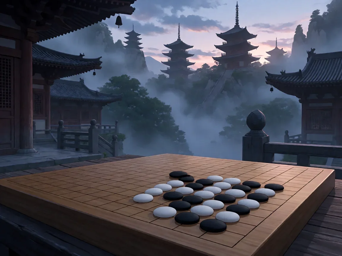 围棋小目定式应对,暮色山寺棋局远景
